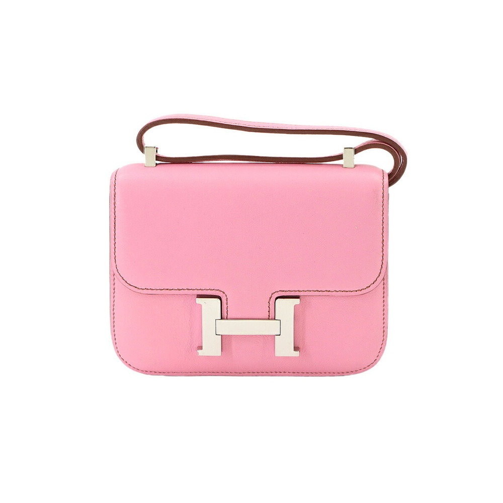Hermes Constance 14 Micro Shoulder Handbag, Swift Leather, Pink, Silver Hardw...